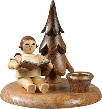 Ellmann Kerzenhalter mit Bäumchen - Engelmusikant sitzend oK / natur ohne-Krone Ellmann Kerzenhalter mit Bäumchen - Engelmusikant sitzend oK / natur ohne-Krone