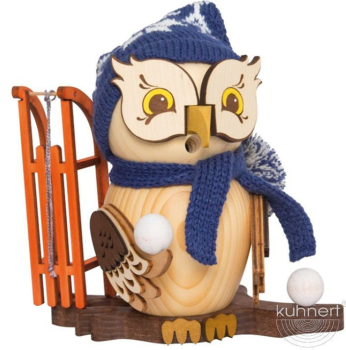 Drechslerei Kuhnert Räucherfigur Eule mit Schlitten Drechslerei Kuhnert Räucherfigur Eule mit Schlitten