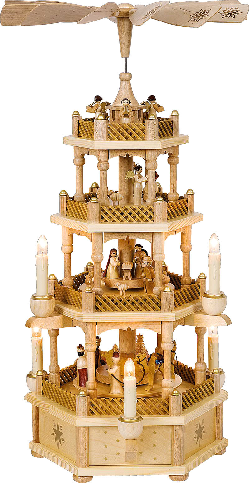 Richard Glässer Weihnachtspyramide Christi Geburt, 3-stöckig, natur, elektrisch Richard Glässer Weihnachtspyramide Christi Geburt, 3-stöckig, natur, elektrisch