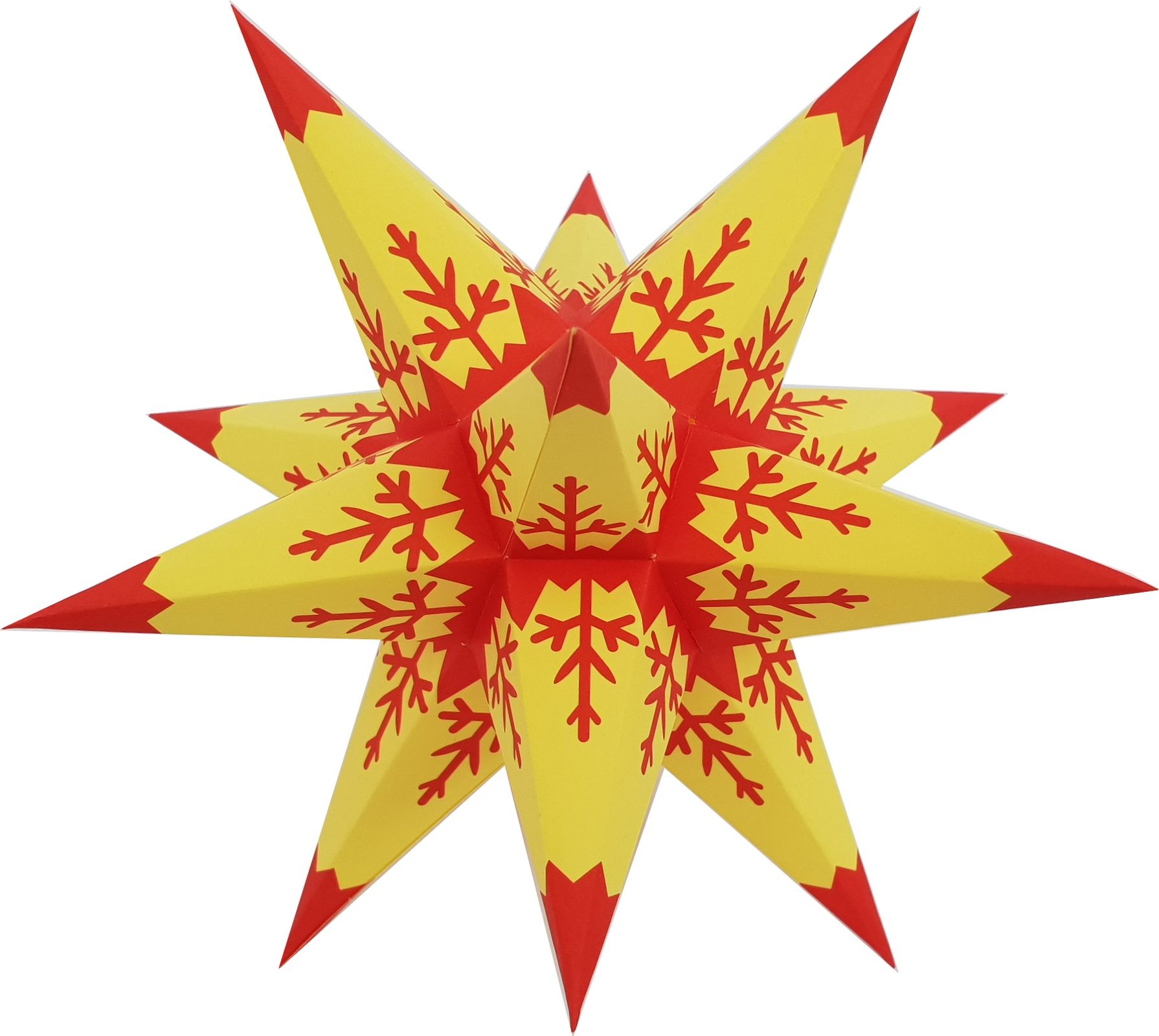 MarienbergerAdventsstern - rote Flocke mit roter Spitze auf gelb