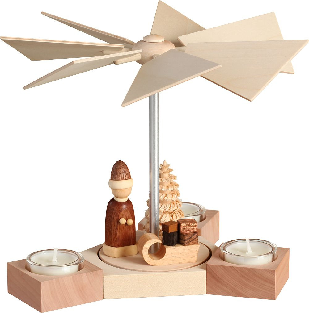 Seiffener Volkskunst Pyramide Hexagonum, Weihnachtsmann mit Schlitten, natur Seiffener Volkskunst Pyramide Hexagonum, Weihnachtsmann mit Schlitten, natur
