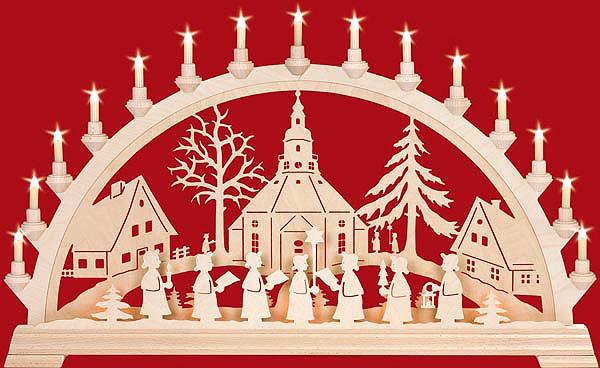 Taulin Schwibbogen Seiffener Kirche mit Kurrende Taulin Schwibbogen Seiffener Kirche mit Kurrende