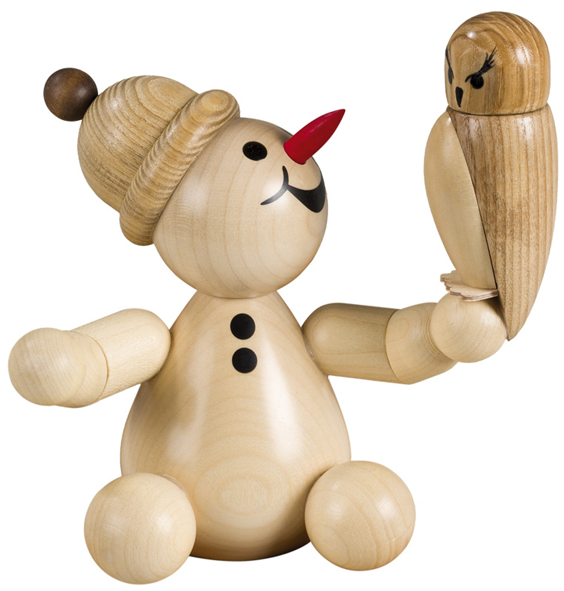Drechslerei Volkmar Wagner Schneemann Junior mit Uhu Drechslerei Volkmar Wagner Schneemann Junior mit Uhu