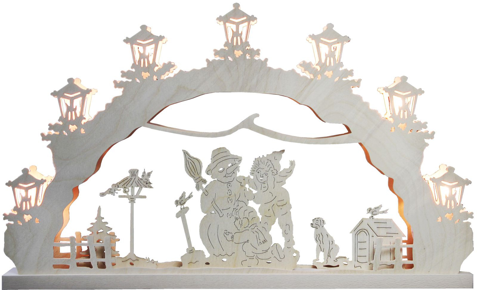 Schwibbogen Kinder bauen Schneemann, 7 flg. Schwibbogen Kinder bauen Schneemann, 7 flg.