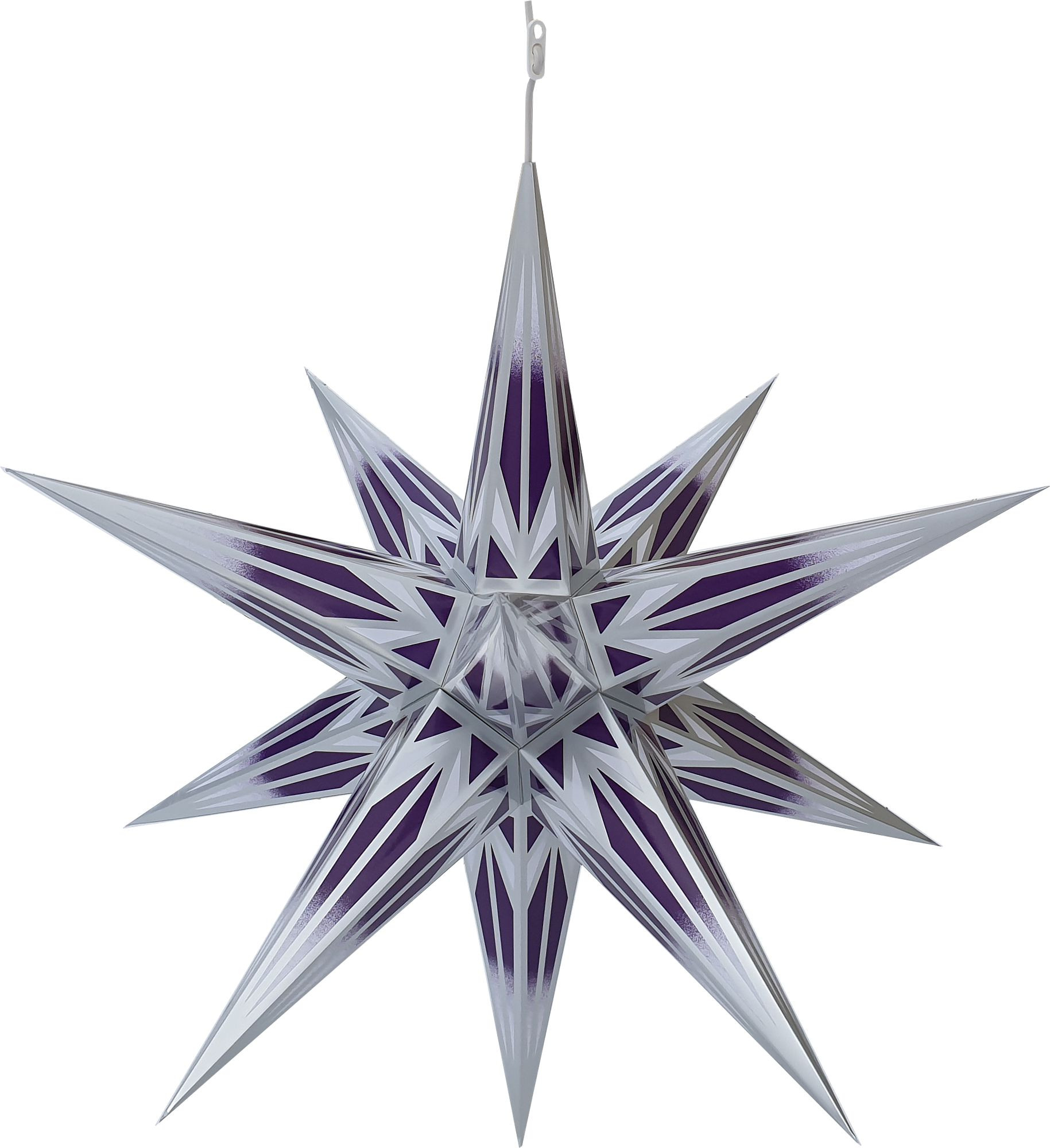 Haßlauer Adventsstern lila/weiß mit Silbermuster für innen Haßlauer Adventsstern lila/weiß mit Silbermuster für innen