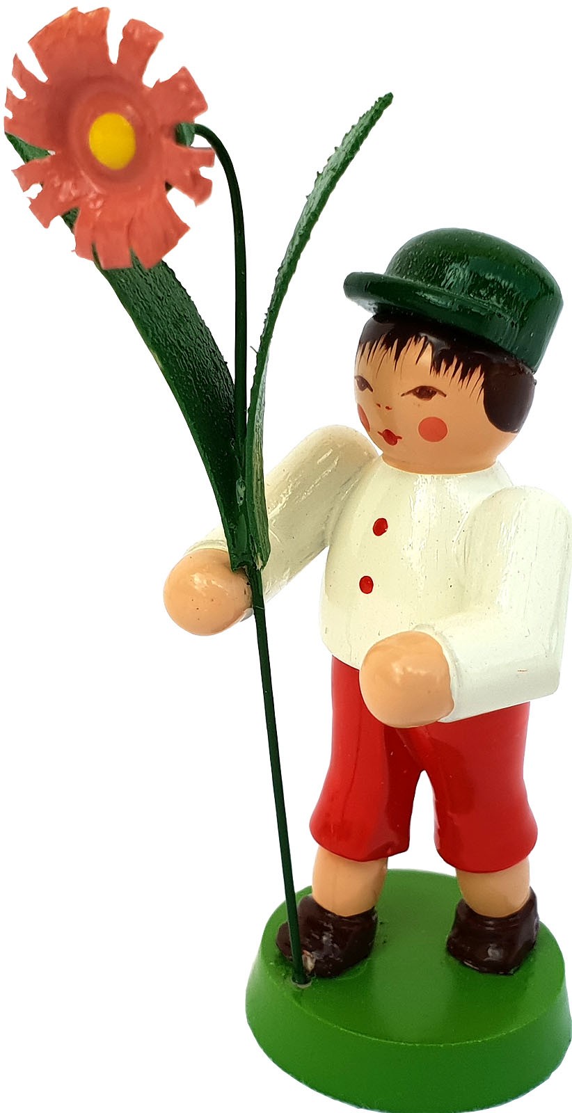 Seiffener Handwerksschau Blumenjunge, grüne Mütze