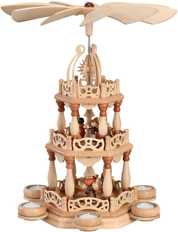 Zeidler Tischpyramide natur, 3-stöckig, Waldmotiv, für 6 Teelichter Zeidler Tischpyramide natur, 3-stöckig, Waldmotiv, für 6 Teelichter