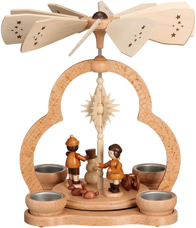 Zeidler Pyramide - natur, mit Winterkindern, für 4 Teelichter Zeidler Pyramide - natur, mit Winterkindern, für 4 Teelichter
