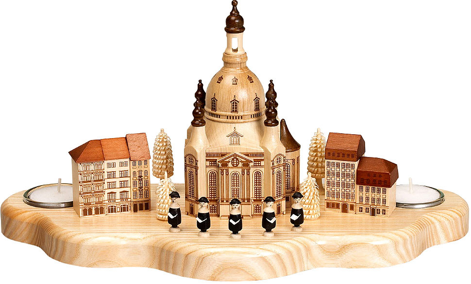 Zeidler Teelichthalter Dresdner Frauenkirche mit Häuser Neumarkt, Sänger und Bäumchen Zeidler Teelichthalter Dresdner Frauenkirche mit Häuser Neumarkt, Sänger und Bäumchen