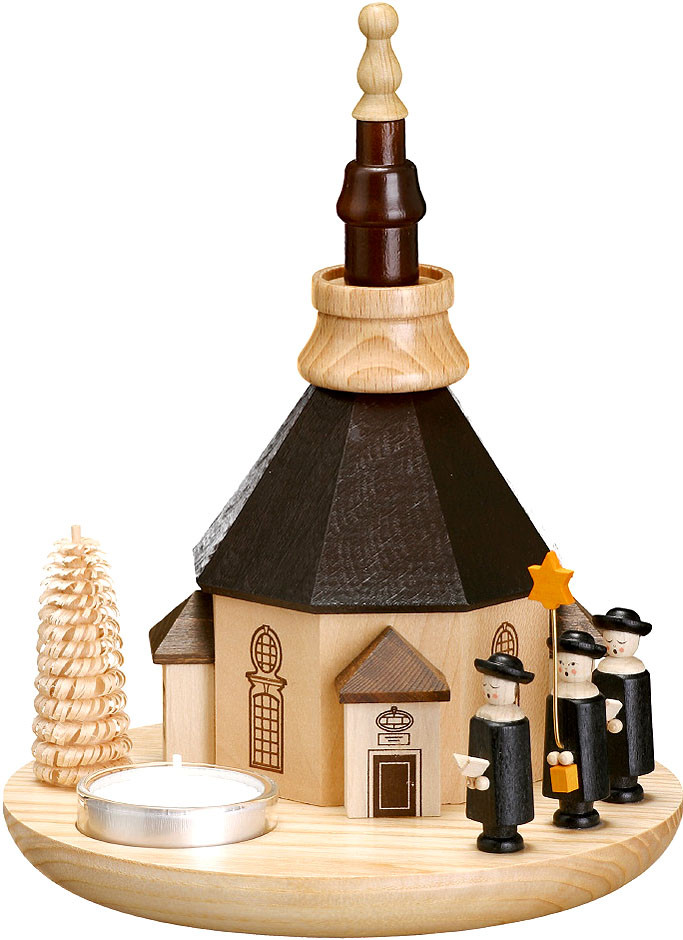 Zeidler Teelichthalter Seiffener Kirche, Kurrende und Bäumchen - groß Zeidler Teelichthalter Seiffener Kirche, Kurrende und Bäumchen - groß