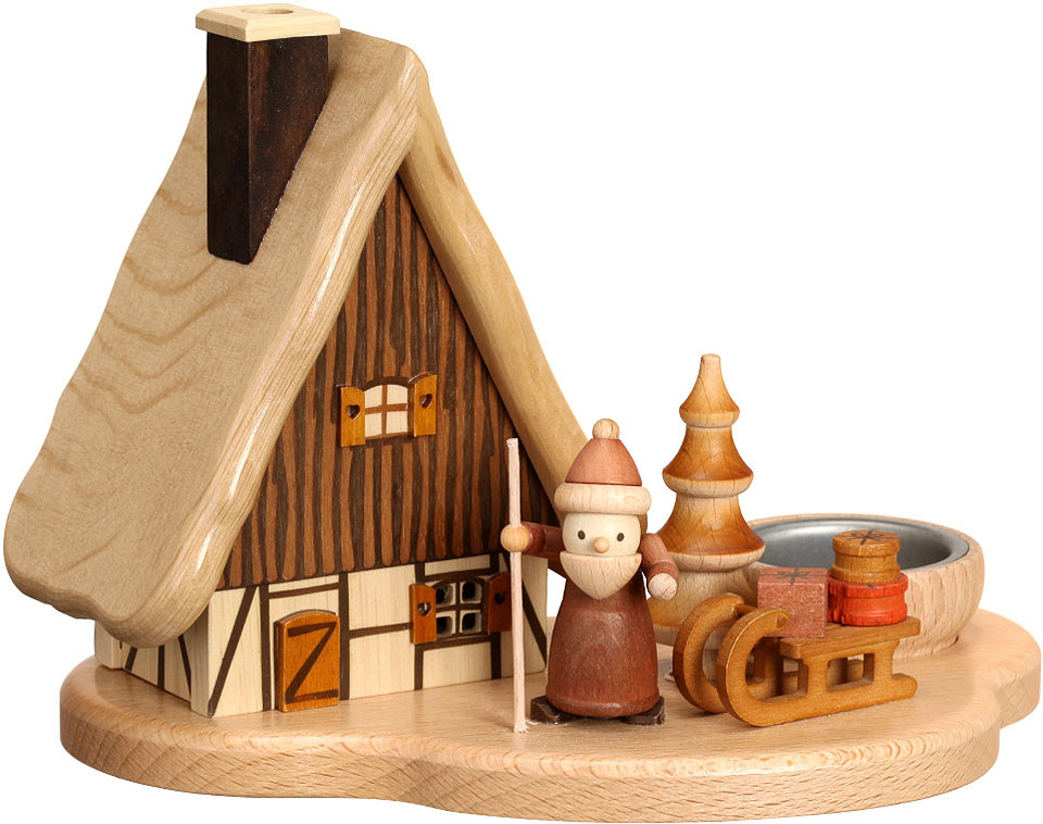 Zeidler Teelichthalter - Räucherhaus mit Weihnachtsmann, natur Zeidler Teelichthalter - Räucherhaus mit Weihnachtsmann, natur