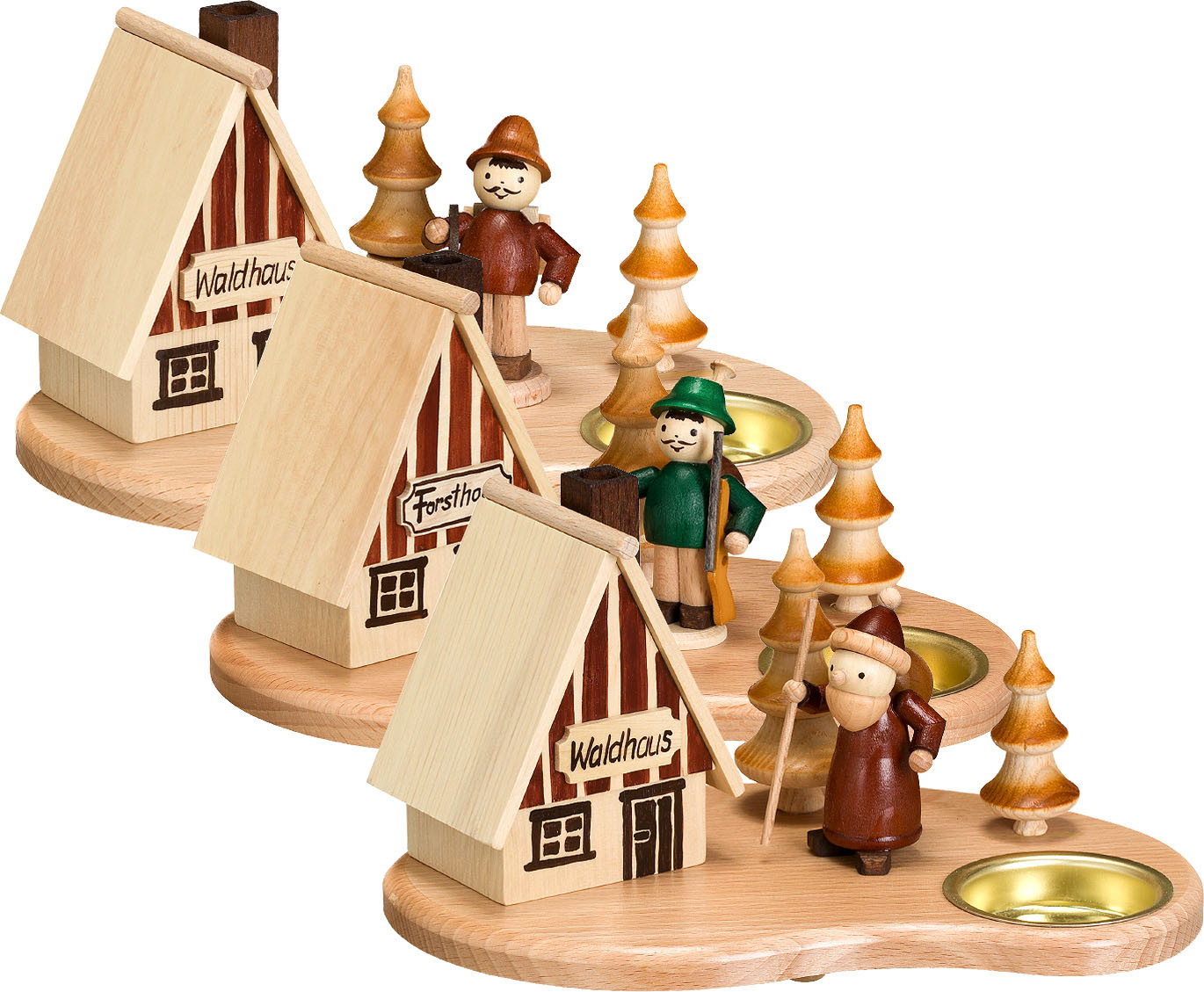 Zeidler Teelichthalter - Rauchhausset, 3-teilig - Förster, Waldarbeiter, Weihnachtsmann