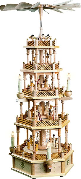 Richard Glässer Weihnachtspyramide Christi Geburt, 4-stöckig, natur, elektrisch Richard Glässer Weihnachtspyramide Christi Geburt, 4-stöckig, natur, elektrisch