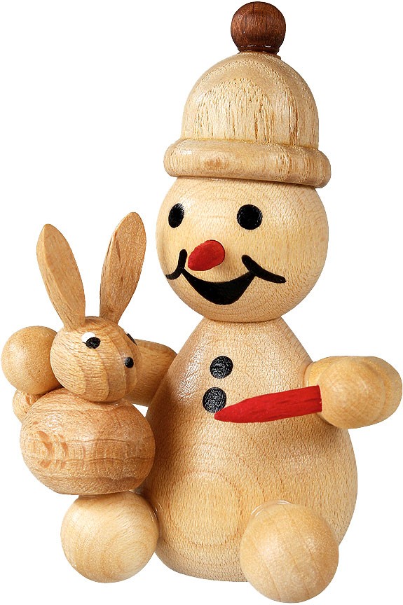Drechslerei Volkmar Wagner Schneemann Junior - Hase auf Schoß Drechslerei Volkmar Wagner Schneemann Junior - Hase auf Schoß