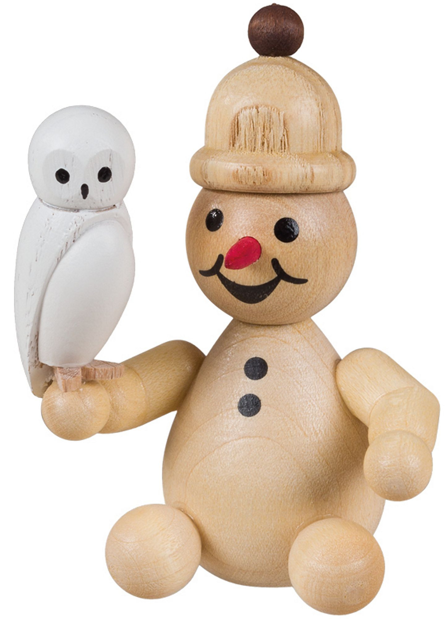Drechslerei Volkmar Wagner Schneemann Junior mit Schneeeule Drechslerei Volkmar Wagner Schneemann Junior mit Schneeeule