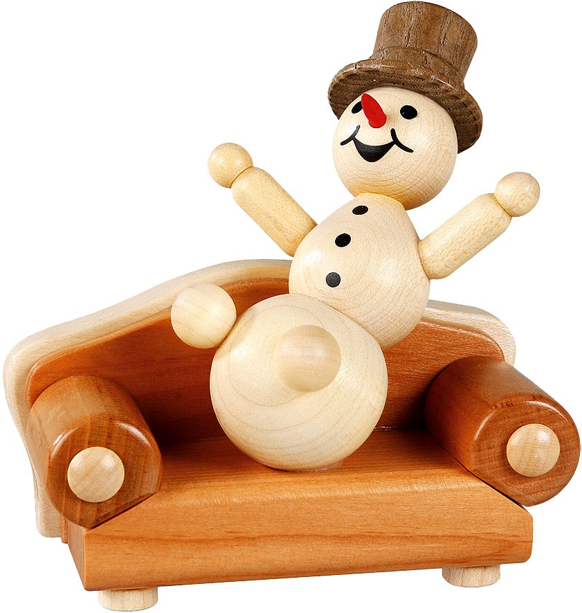 Drechslerei Volkmar Wagner Schneemann - auf dem Sofa, Filmszene Drechslerei Volkmar Wagner Schneemann - auf dem Sofa, Filmszene