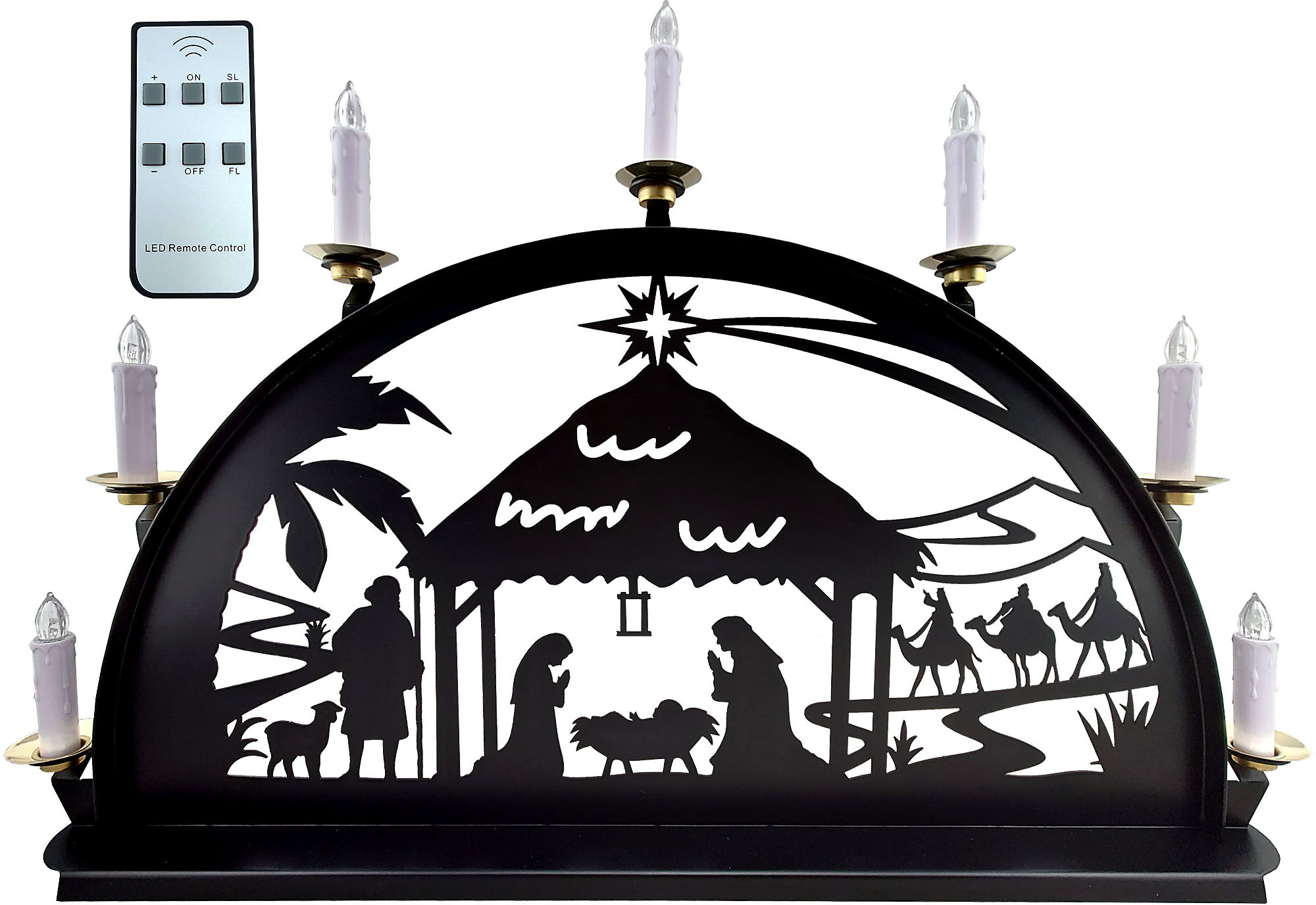 Metallschwibbogen, Motiv - Christi Geburt 7 LED Kerzen Metallschwibbogen, Motiv - Christi Geburt 7 LED Kerzen
