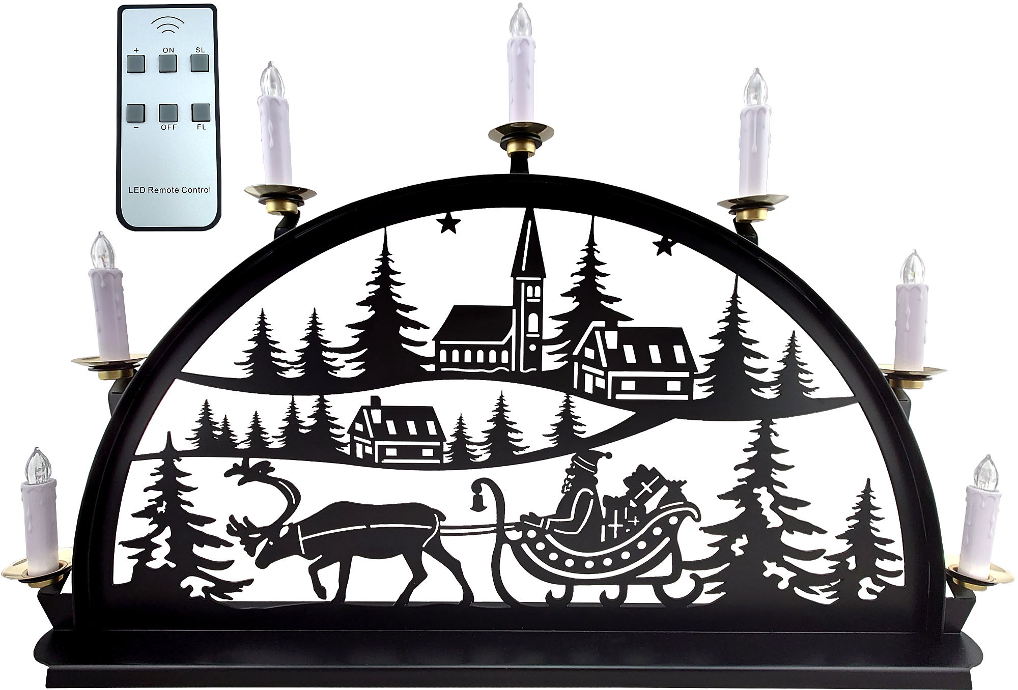 Metallschwibbogen, Motiv - Kutsche 7 LED Kerzen Metallschwibbogen, Motiv - Kutsche 7 LED Kerzen