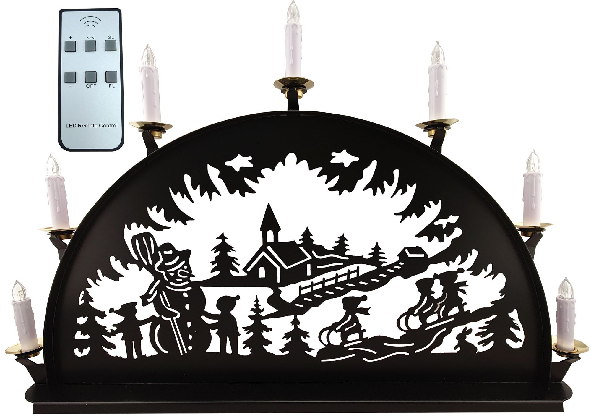Metallschwibbogen, Motiv - Schlittenkinder 7 LED Kerzen Metallschwibbogen, Motiv - Schlittenkinder 7 LED Kerzen