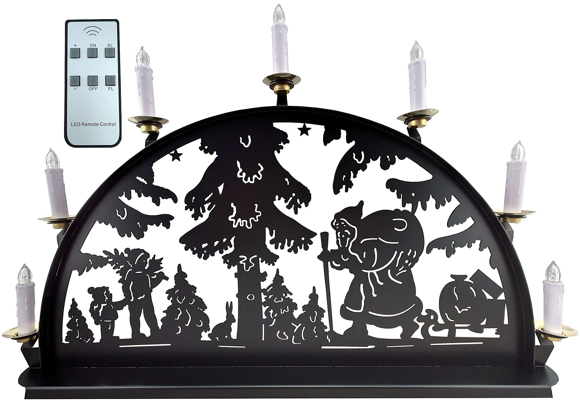 Metallschwibbogen, Motiv - Santa Claus 7 LED Kerzen Metallschwibbogen, Motiv - Santa Claus 7 LED Kerzen
