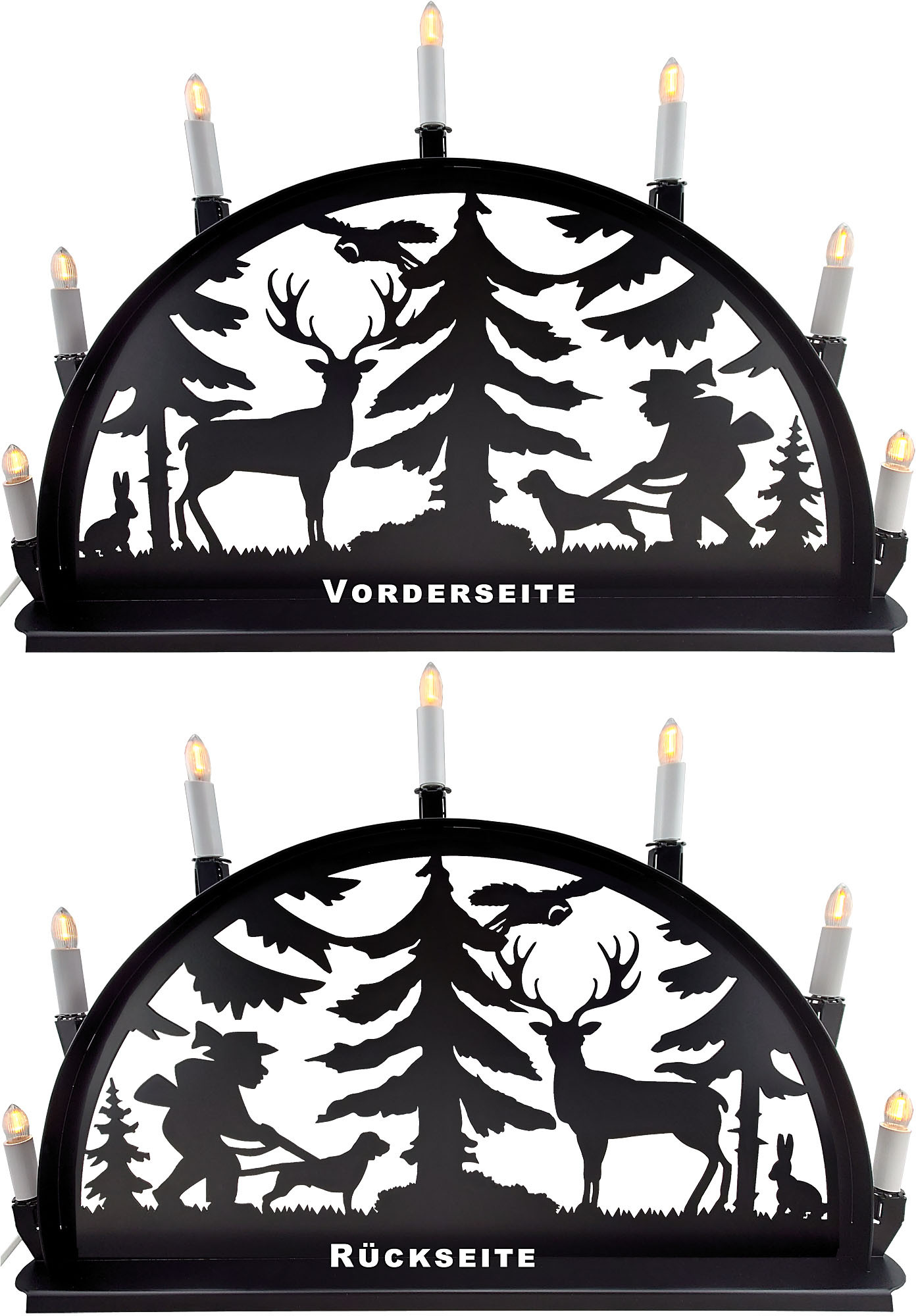 Metallschwibbogen, Motiv - Jäger und Hirsch Metallschwibbogen, Motiv - Jäger und Hirsch