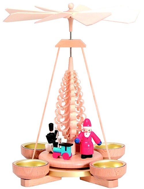Seiffener Handwerksschau Weihnachtspyramide Spielzeug, Gestell natur, farbige Figuren Seiffener Handwerksschau Weihnachtspyramide Spielzeug, Gestell natur, farbige Figuren
