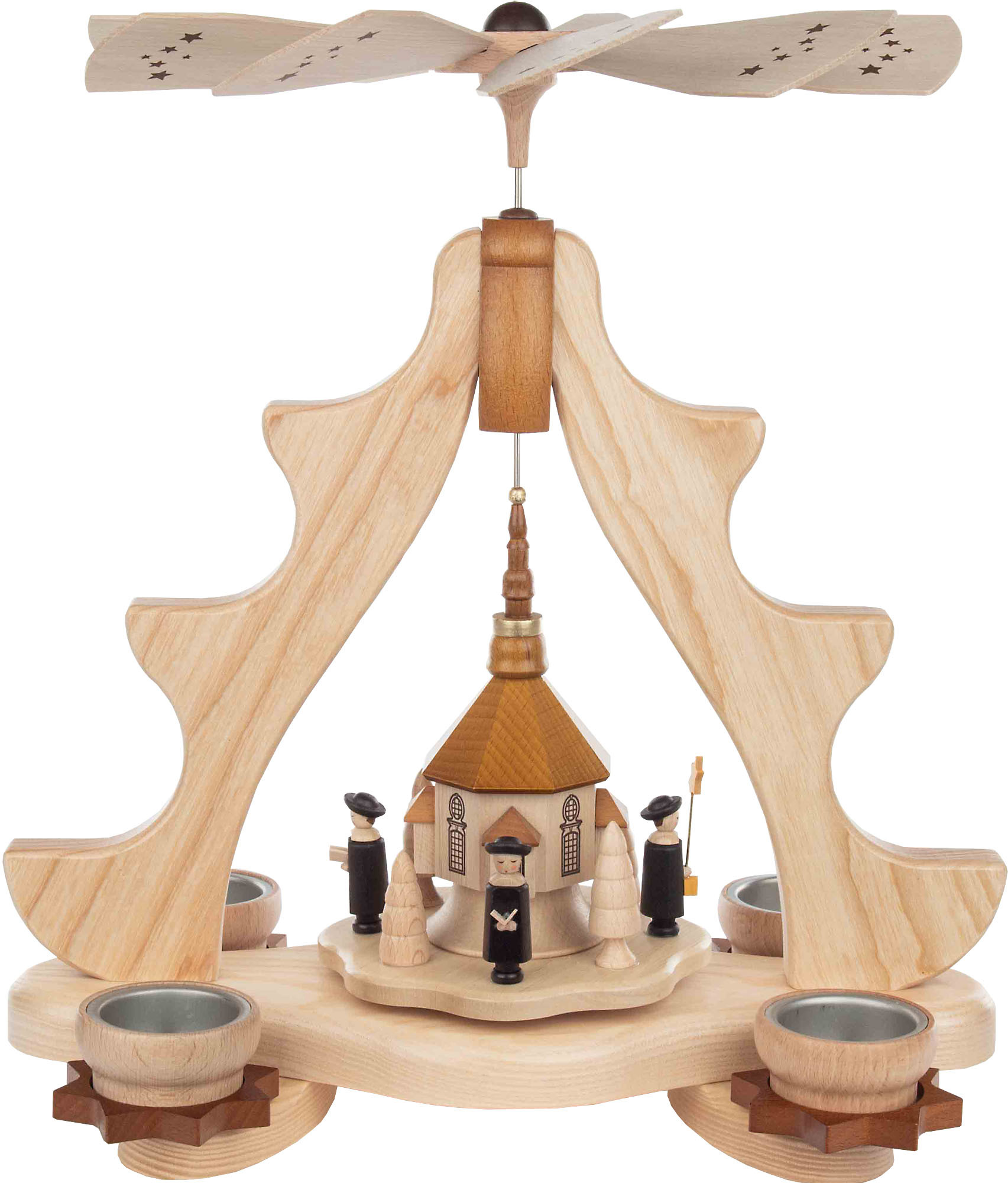Zeidler Pyramide mit Seiffener Kirche, Kurrende und Bäumchen, natur Zeidler Pyramide mit Seiffener Kirche, Kurrende und Bäumchen, natur
