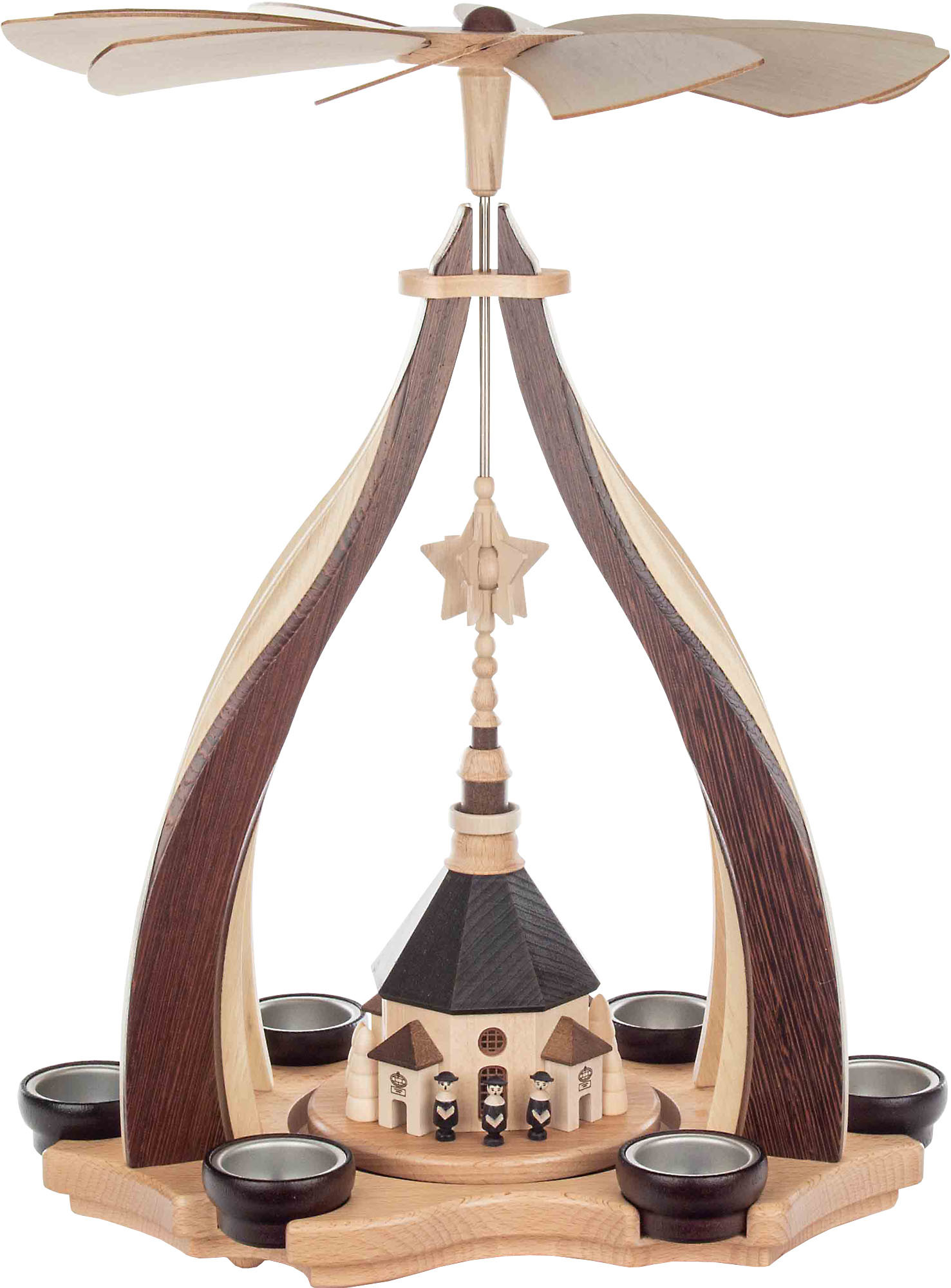 Zeidler Design-Pyramide, Wenge/Hainbuche, mit Seiffener Kirche für 6 Teelichter Zeidler Design-Pyramide, Wenge/Hainbuche, mit Seiffener Kirche für 6 Teelichter