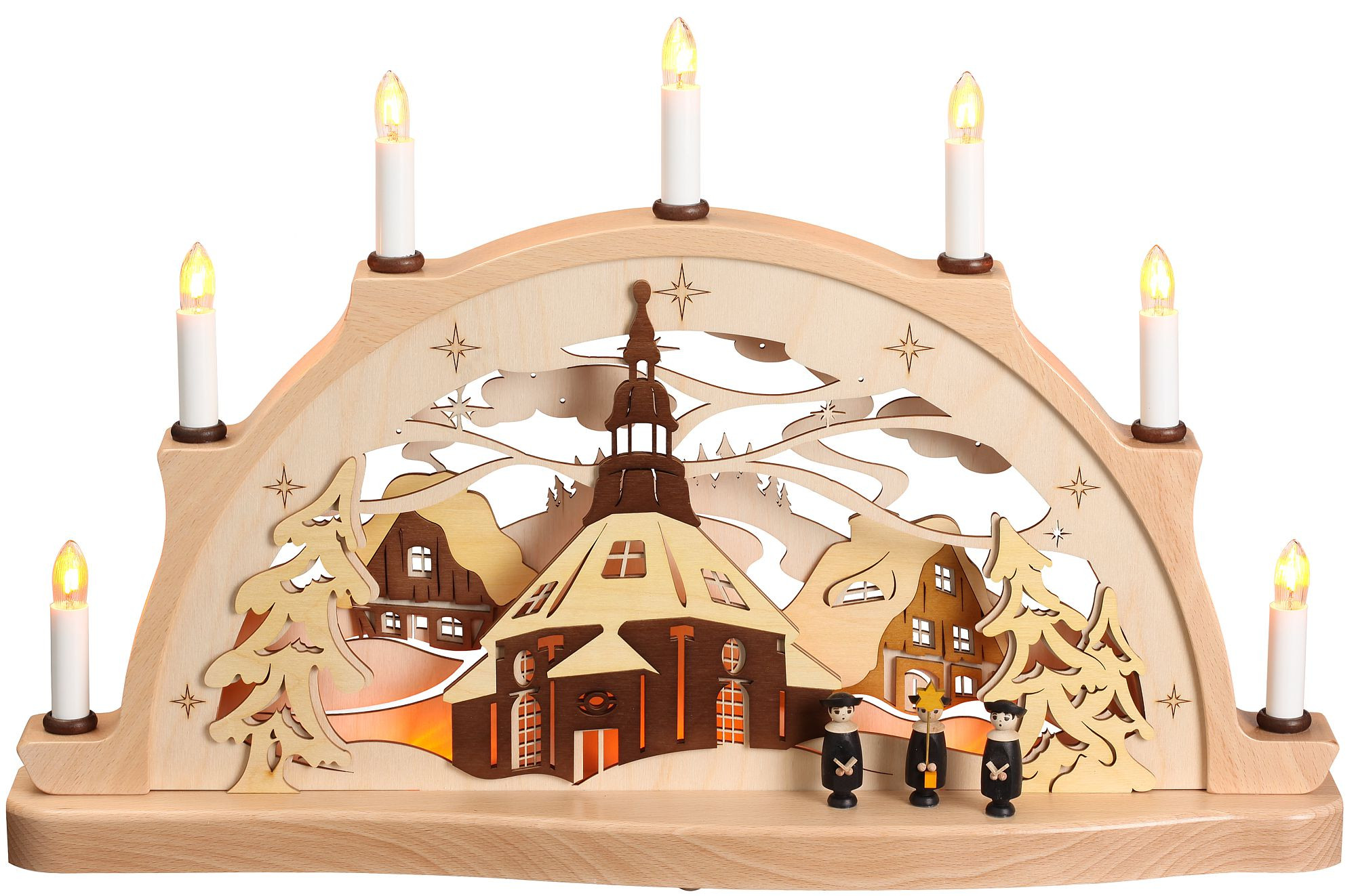 Zeidler Schwibbogen Seiffener Kirche mit Figuren